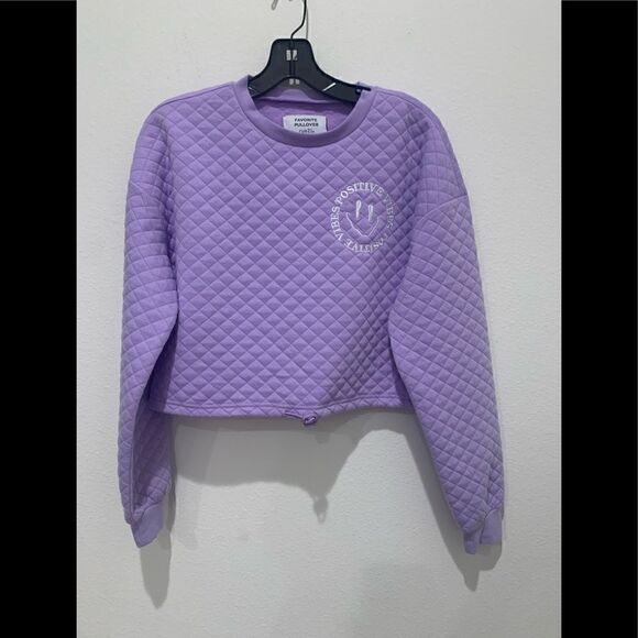 Rue 21 Lavender Quilted Positivity Smiley Embroidered Bungee Toggle Sweatshirt - Picture 1 of 4